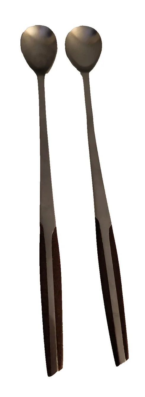 Lot of 2 Iced Teaspoons ELD2-Brown Stainless Eldan Japan Synthetic Wood Handle